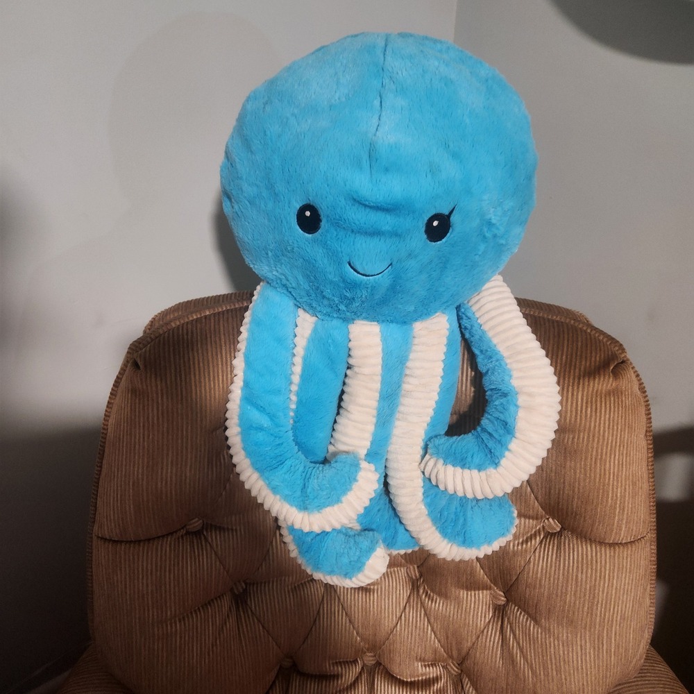 Goffa Blue Octopus Plush Stuffed Animal Ribbed Corduroy Tentacles Large 22 inch